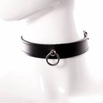 COLLIER CUIR NOIR + ANNEAU