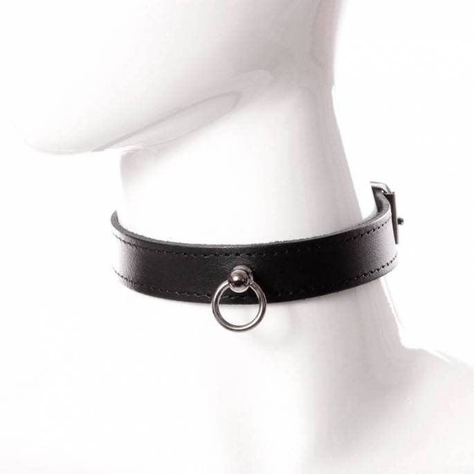 COLLIER CUIR NOIR + ANNEAU