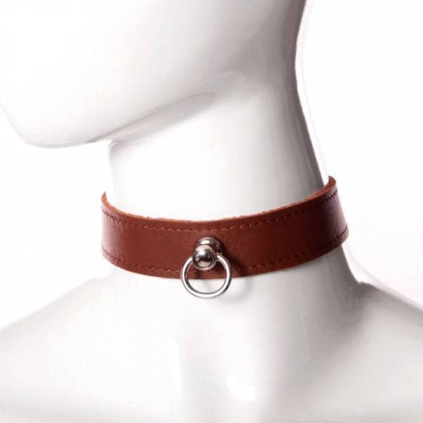 BROWN LEATHER NECKLACE 2,5CM