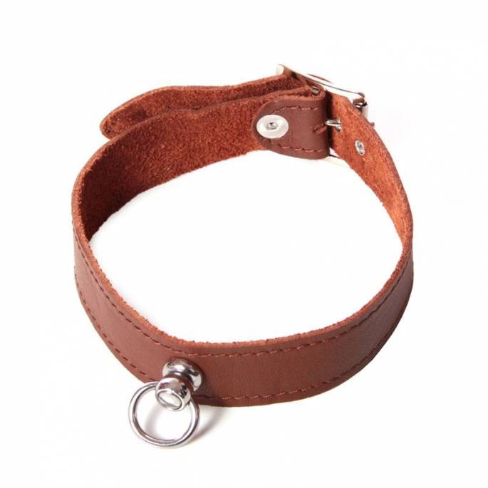 COLLIER CUIR MARRON 2,5CM