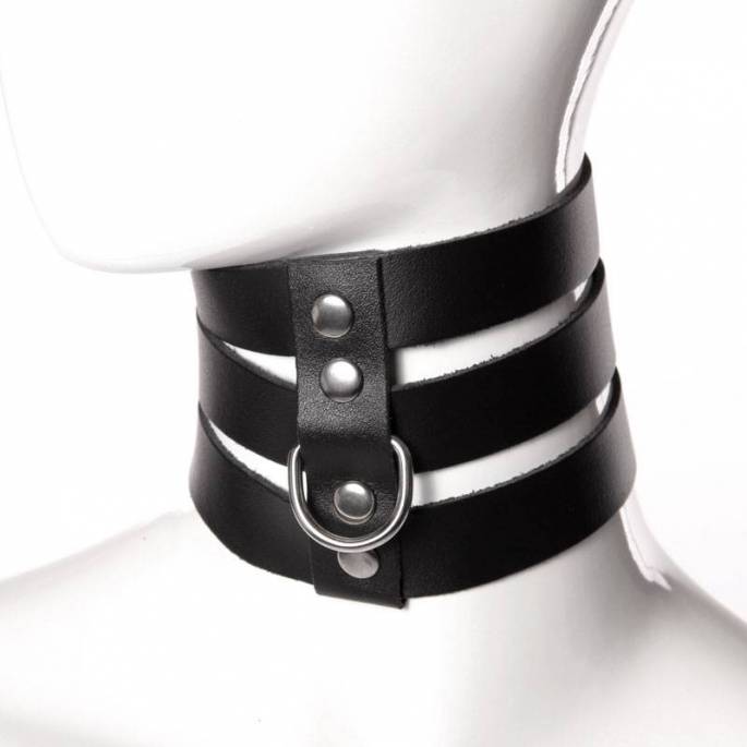 COLLAR DE 3 TIRAS DE CUERO NEGRO