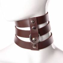 COLLIER 3 BANDES CUIR MARRON