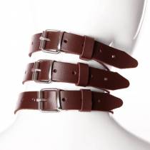 COLLIER 3 BANDES CUIR MARRON