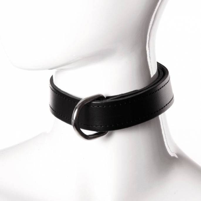 COLLIER CUIR NOIR ANNEAU ET FERMOIR