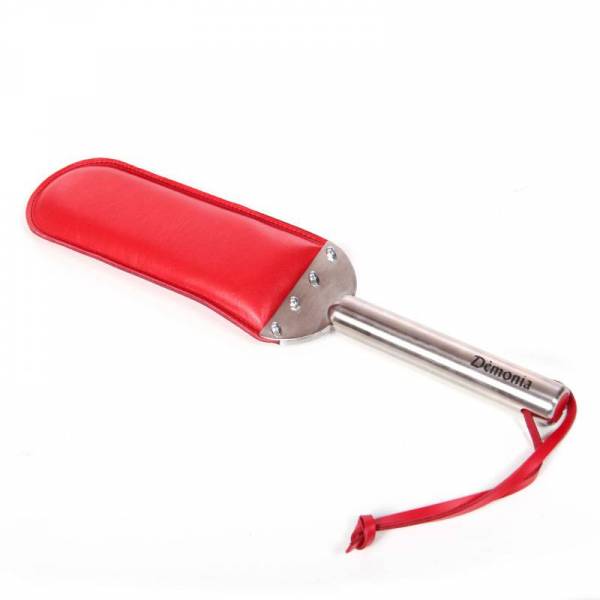 LARGE RED LEATHER PADDLE WITH STEEL HANDLE LUXURY