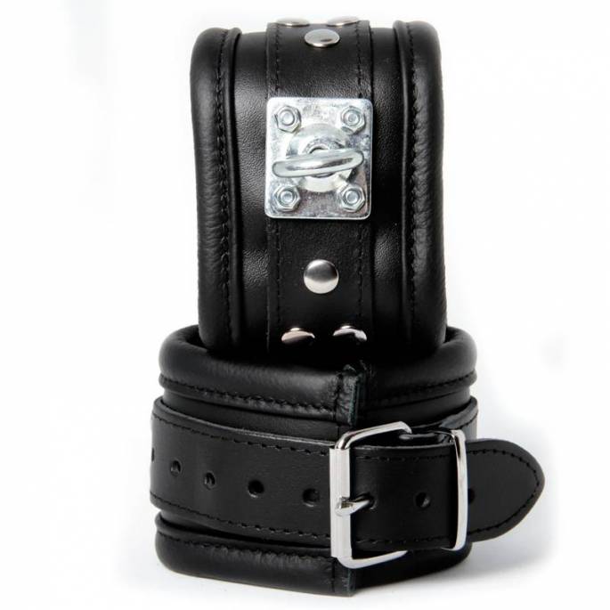 BLACK LEATHER ANKLE CUFFS + 360° RING