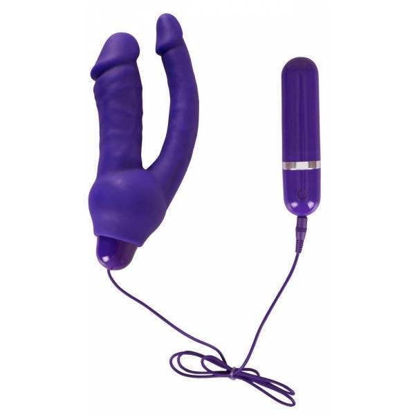 VIBRATOR MIT DOPPELTER PENETRATION VIOLETT + FERNBEDIENUNG