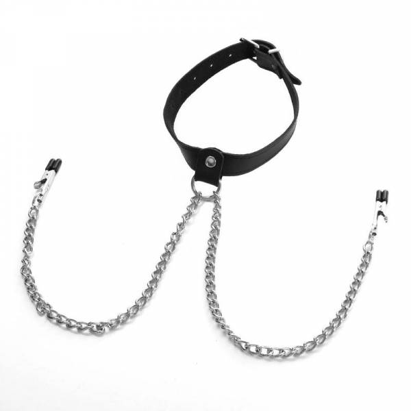 BLACK LEATHER NECKLACE + BREAST CLIPS