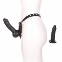 LEDER HARNESS DILDO + INTEGRIERTER PLUG SCHWARZ