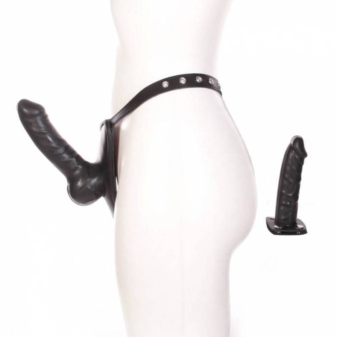 LEDER HARNESS DILDO + INTEGRIERTER PLUG SCHWARZ