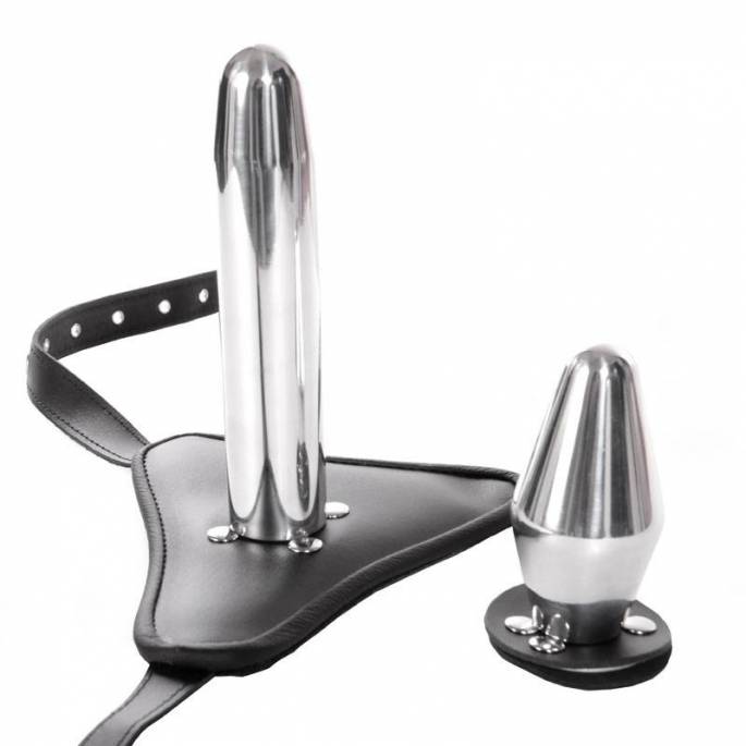 HARNAIS CUIR GODE METAL + PLUG INTÉGRÉ