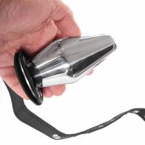 LEDERGESCHIRR METALLDILDO + INTEGRIERTER PLUG