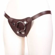BROWN LEATHER DILDO HARNESS