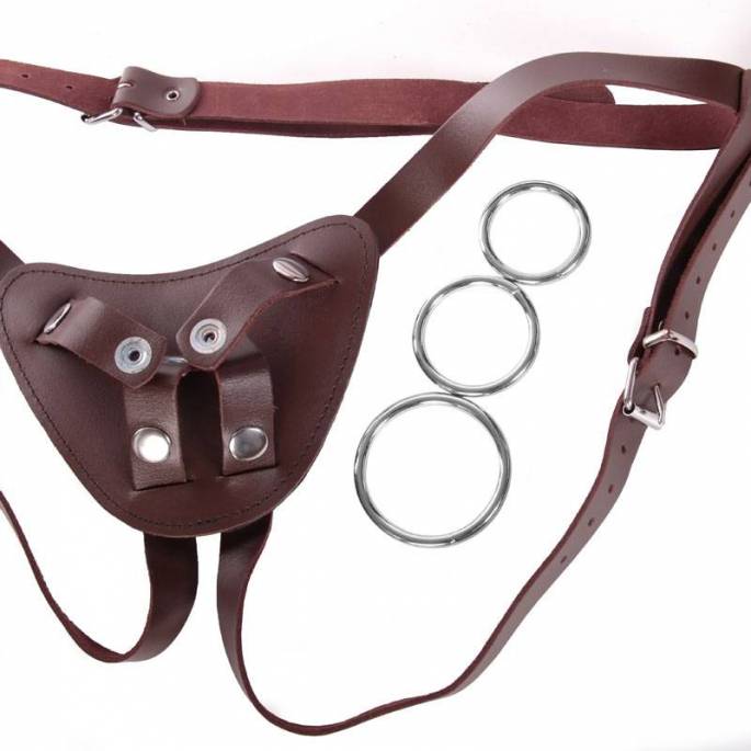 BROWN LEATHER DILDO HARNESS