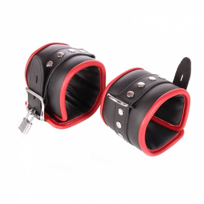 CHEVILLERES CADENASSABLES CUIR NOIR ET ROUGE