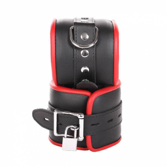 CHEVILLERES CADENASSABLES CUIR NOIR ET ROUGE