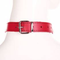 COLLIER CUIR ROUGE + ANNEAU