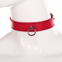 COLLIER CUIR ROUGE + ANNEAU