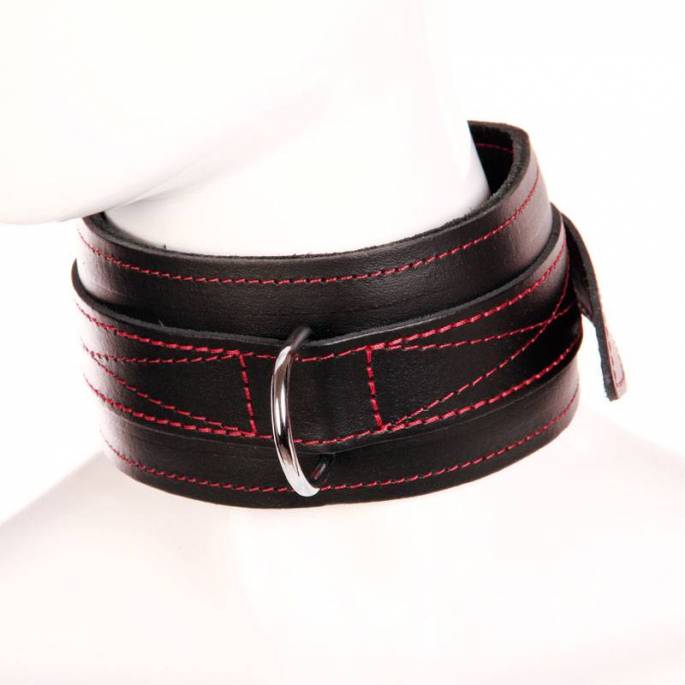 COLLIER CUIR NOIR COUTURE ROUGE CADENASSABLE