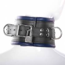 COLLIER CUIR LARGE NOIR/BLEU CADENASSABLE