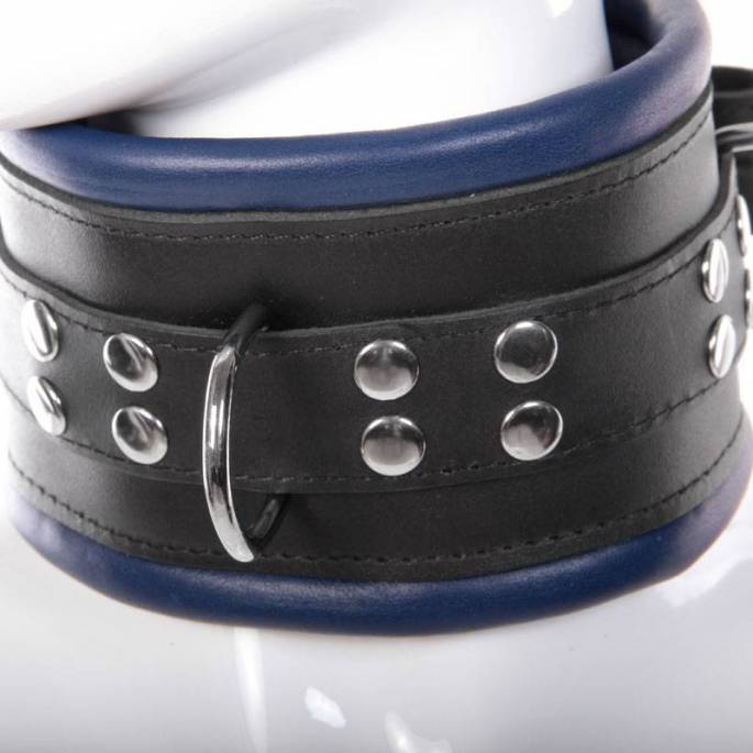COLLIER CUIR LARGE NOIR/BLEU CADENASSABLE