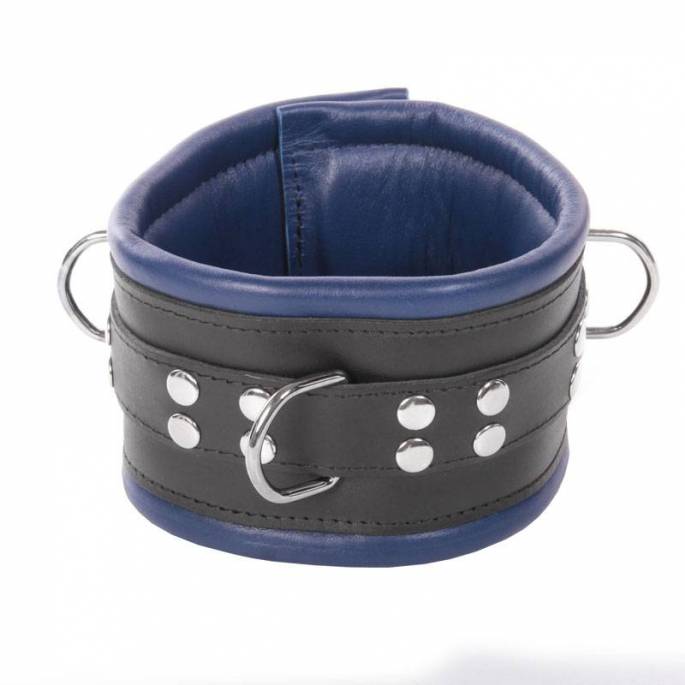 COLLIER CUIR LARGE NOIR/BLUE CADENASSABLE