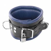 BREITES LEDERHALSBAND SCHWARZ/BLAU MIT VORHÄNGESCHLOSS