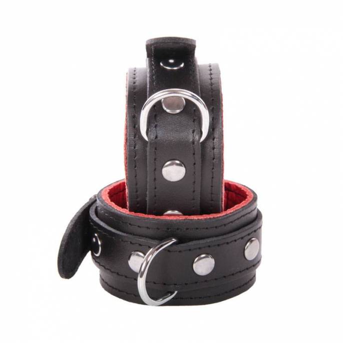 MENOTTES CUIR ROUGE/ NOIR FIN BASIC