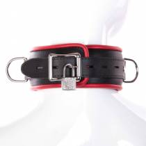 COLLIER CUIR NOIR/ROUGE CADENASSABLE + 4 ANNEAUX