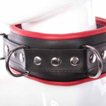 COLLIER CUIR NOIR/ROUGE CADENASSABLE + 4 ANNEAUX