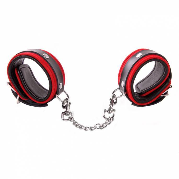 MENOTTES CUIR NOIR DAIM ROUGE