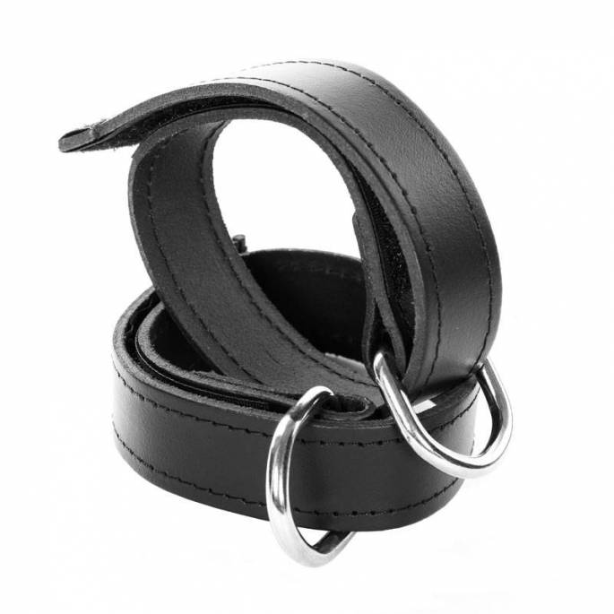 CHEVILLERE CUIR NOIR VELCRO + MOUSQUETON