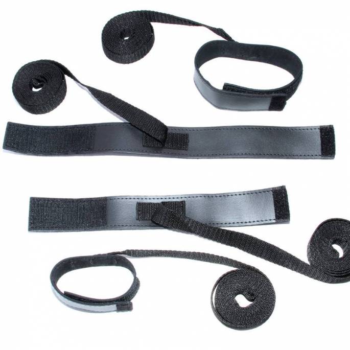 SET MIT 4 GURTEN + HANDSCHELLEN + FUSSFESSELN AUS LEDER