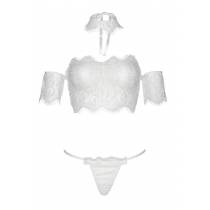 ENS. SPITZE CROP TOP+STRING+CHOKER WEISS