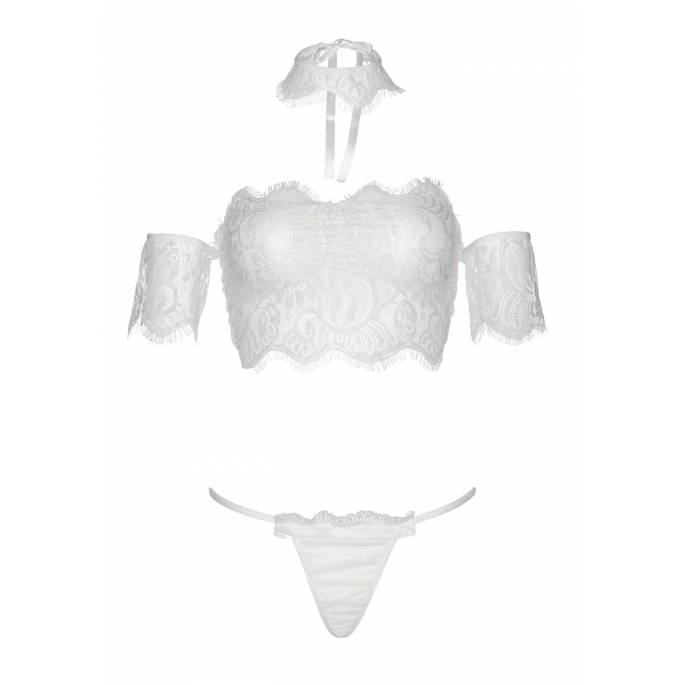 ENS. DENTELLE CROP TOP+STRING+CHOKER BLANC