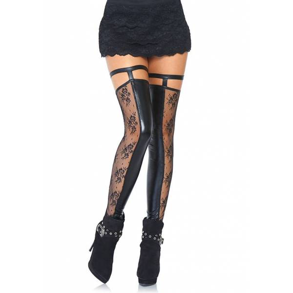 STRAPSSTRÜMPFE WETLOOK + SPITZE