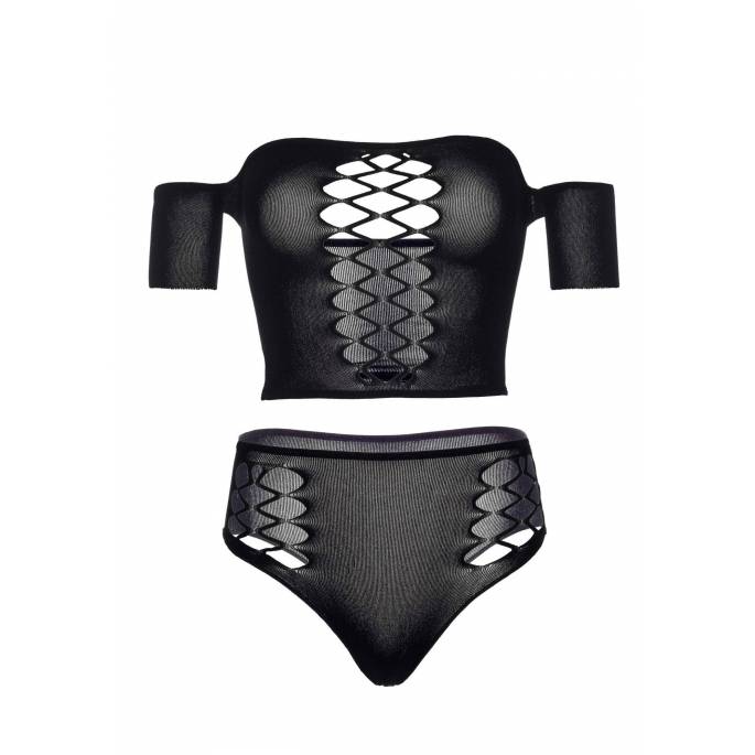 ENSEMBLE TOP+STRING OPAQUE ÉPAULES NUES