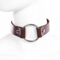 COLLIER ANNEAU CUIR MARRON