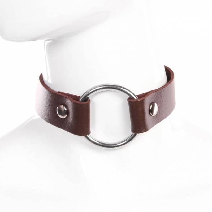 COLLIER ANNEAU CUIR MARRON