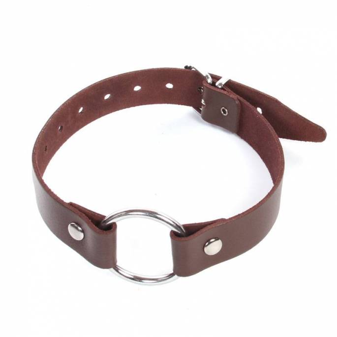 COLLIER ANNEAU CUIR MARRON