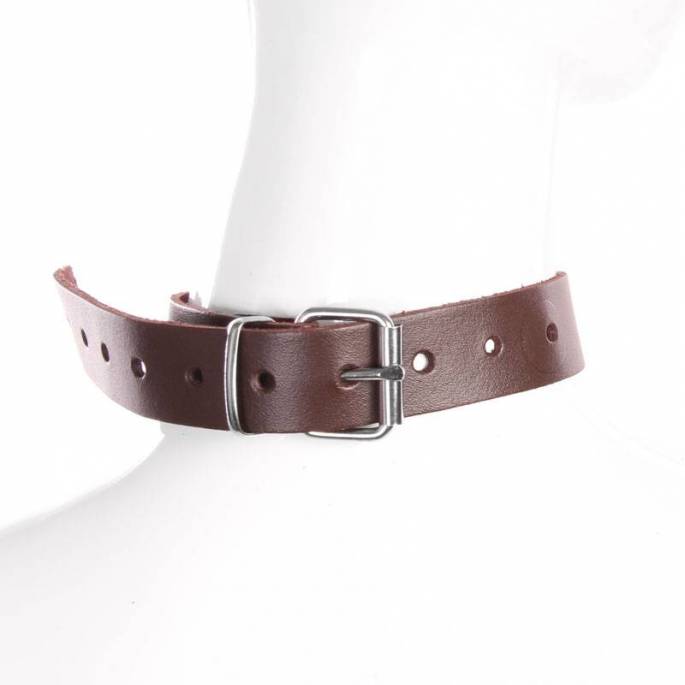 COLLIER ANNEAU CUIR MARRON