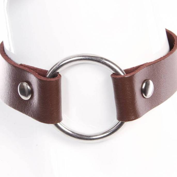 COLLIER ANNEAU CUIR MARRON