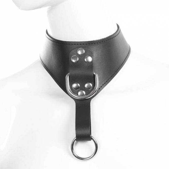 COLLIER CUIR NOIR DEUX ANNEAUX