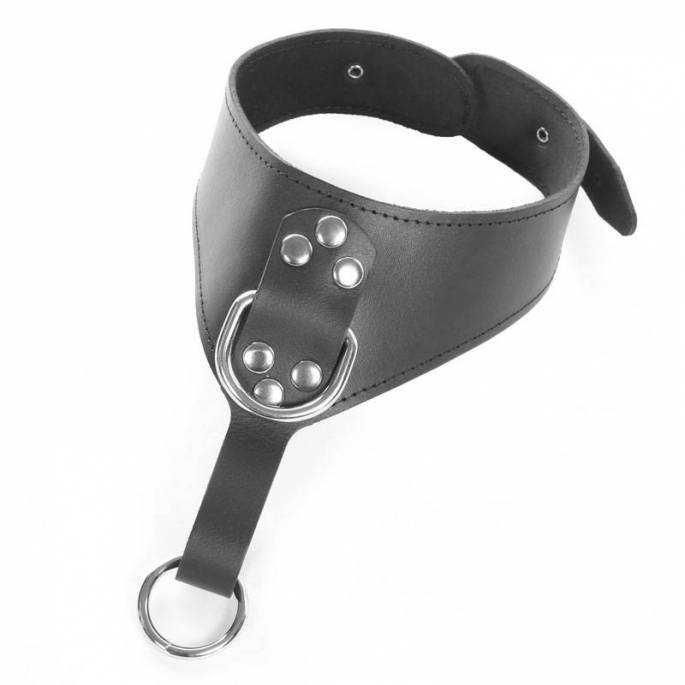 HALSBAND AUS SCHWARZEM LEDER MIT ZWEI RINGEN