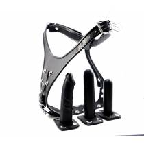 HARNESS DILDO LEDERGÜRTEL + 3 ABNEHMBARE DILDOS