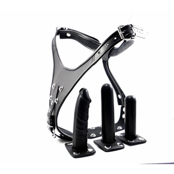 HARNESS DILDO LEDERGÜRTEL + 3 ABNEHMBARE DILDOS