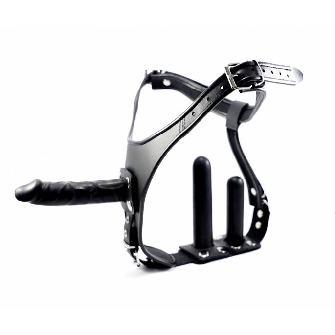 HARNESS DILDO LEDERGÜRTEL + 3 ABNEHMBARE DILDOS