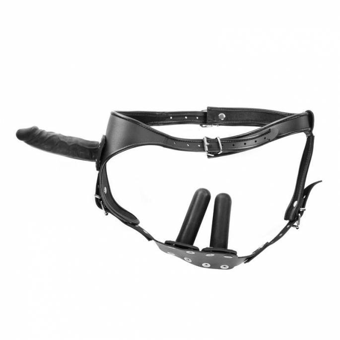 HARNESS DILDO LEDERGÜRTEL + 3 ABNEHMBARE DILDOS