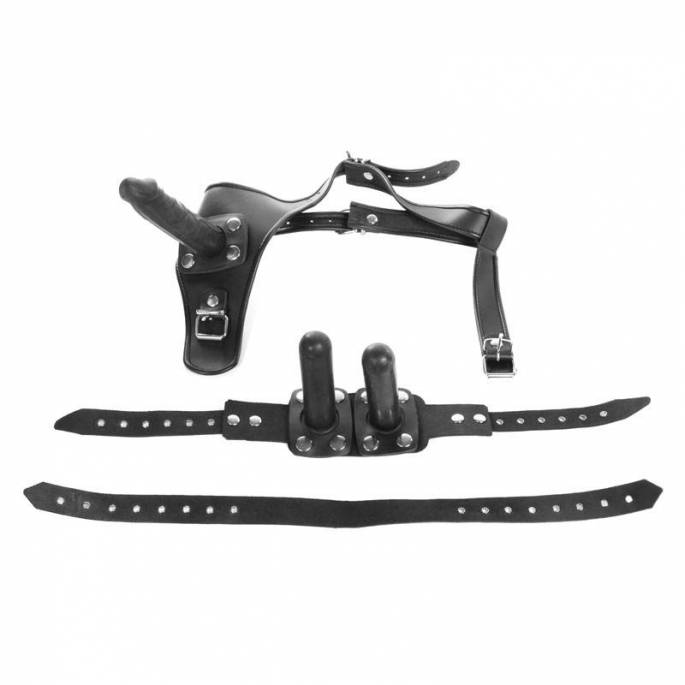 HARNESS DILDO LEDERGÜRTEL + 3 ABNEHMBARE DILDOS