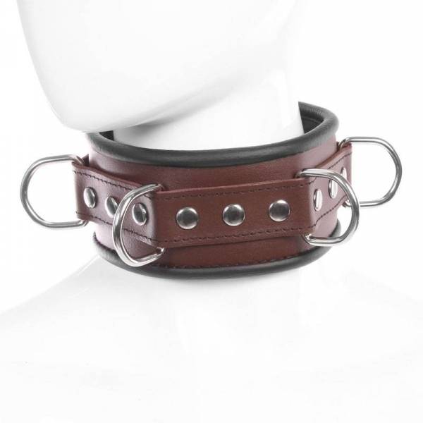 BRAUNES LEDERHALSBAND + 4 RINGE